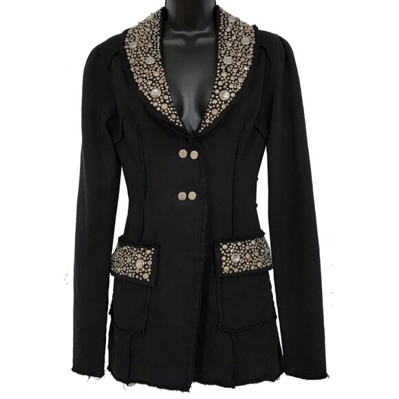 Fancy Silver Studs Women's Black Blazer Jacket - Picture 2 of 7